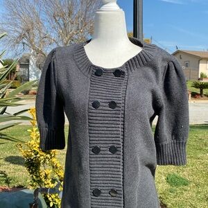 BANANA REPUBLIC GRAY SHORT SLEEVE DOUBLE BREASTED CARDIGAN SWEATER Sz M …